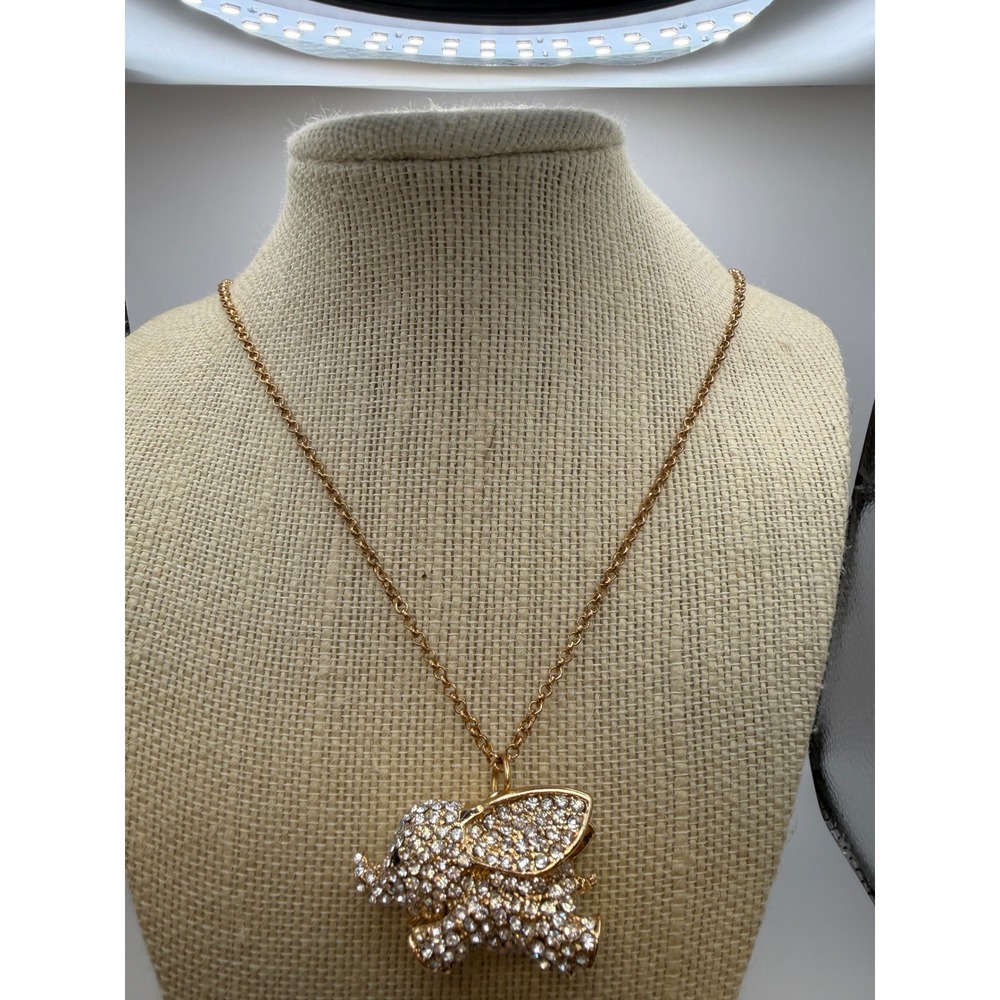 Sparkling Elephant Pendant Necklace Gold Tone Rhinestone Charm Statement Jewelry
